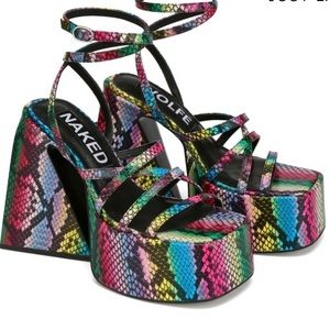 Naked Wolfe amber neon snake platform heels size 36
